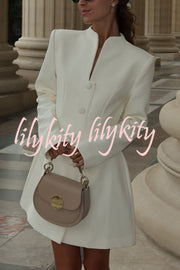 Solid Color Long-sleeved Slim-fit Button-down Casual Mini Dress