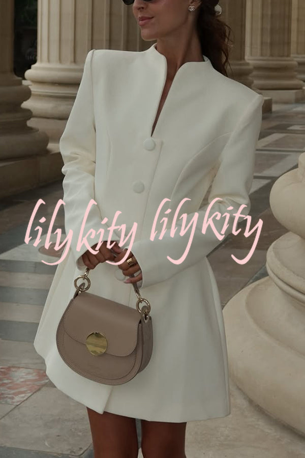 Solid Color Long-sleeved Slim-fit Button-down Casual Mini Dress