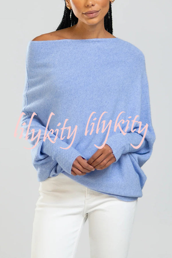 Solid Color Round Neck Long Sleeve Loose Knitted Sweater