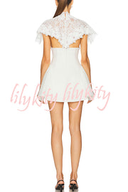 Unforgettable Floral Lace Crop Cape Flare Mini Dress
