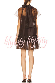 Cocktail Attire Sheer Organza Wide Sleeve Back Bow Layered A-line Mini Dress