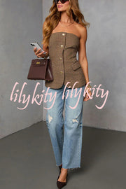 Workplace Vitality Houndstooth Off Shoulder Button Vest Top
