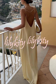 Sexy Satin Cutout Sling Backless Maxi Dress