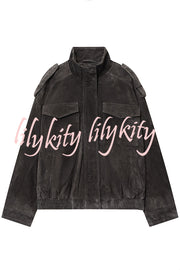 Fashionable Suede Loose Pocket Leather Jacket