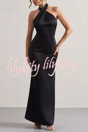 Solid Color Halter Neck Tie Sexy Backless Slim Maxi Dress