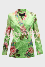 Wild and Free Flowers Printed Button Up Long Sleeve Lapel Blazer