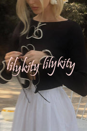 Fashion Ruffled Long-sleeved Tie-cropped Knitted Cardigan