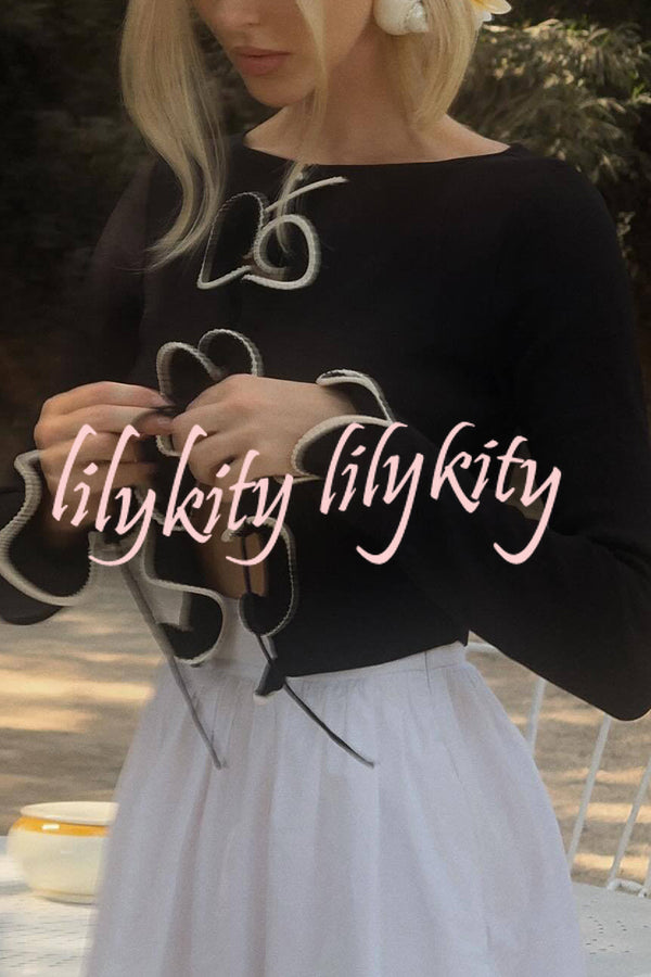 Fashion Ruffled Long-sleeved Tie-cropped Knitted Cardigan