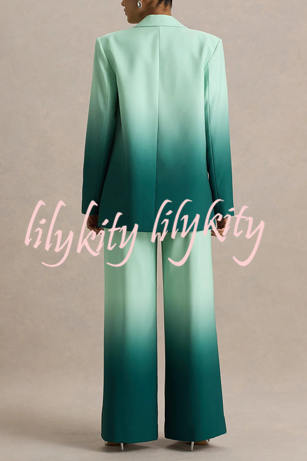 Enya Ombre Print Elastic Waist Pocketed Wide Leg Pants