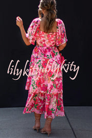 It's All Special Floral Cutout Waist Tiered Midi Dress