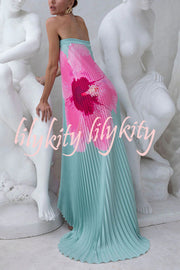 All about Her Pleated Floral Print Off Shoulder A-line Maxi Dress