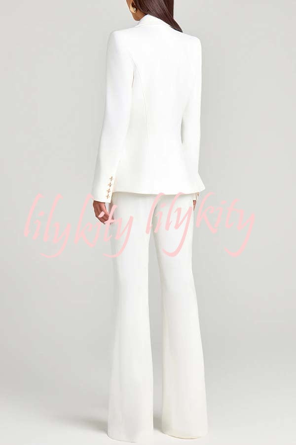 Women Power Metal Cross Snap Button Long Sleeve Lapel Blazer