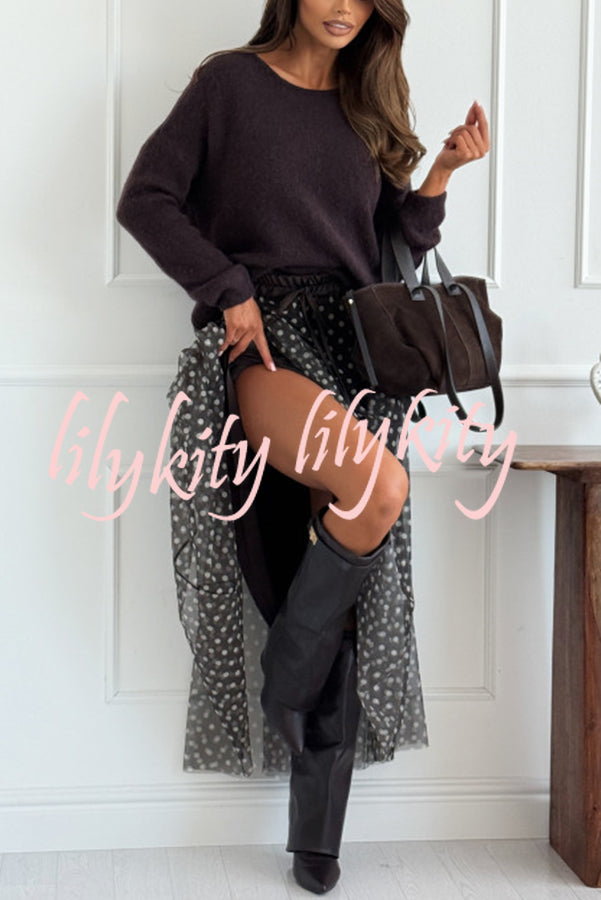 Timeless Treasures Tulle Polka Dot High Rise Elastic Waist Maxi Skirt