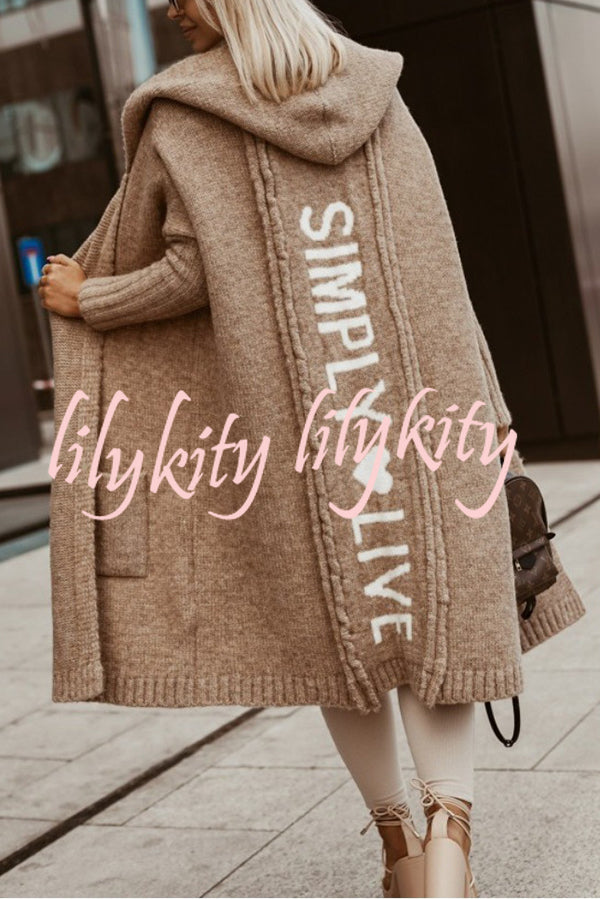 Fashionable Hooded Loose Long Letter Knitted Jacket