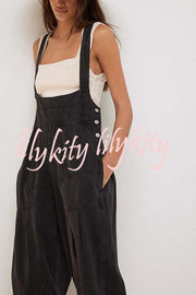 Fashionable Casual Side Pocket Button Loose Denim Overalls