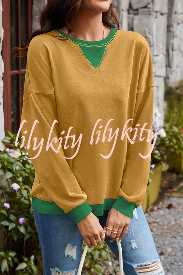 Fashionable Contrasting Color Loose Long-sleeved Casual Sweatshirt