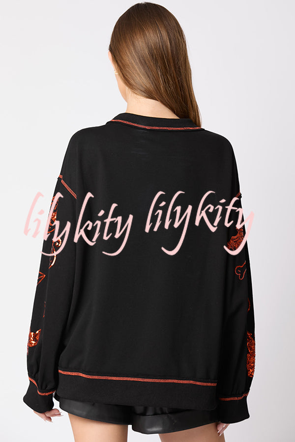 Halloween Graffiti Sequined Loose Casual Sweatshirt