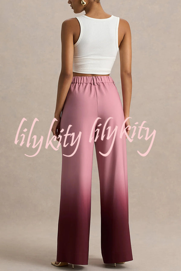 Enya Ombre Print Elastic Waist Pocketed Wide Leg Pants
