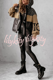 Stylish Denim Knit Long-sleeved Patchwork Hooded Pocket Thickened Jacket