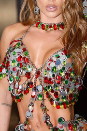 Colorful Sequined Rhinestone Top and Skirt Sets