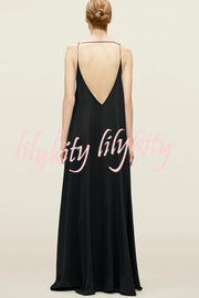 Sexy Satin Cutout Sling Backless Maxi Dress