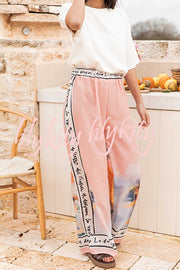 Unique Printed Elastic Waist Vacation Casual Wide Leg Pants
