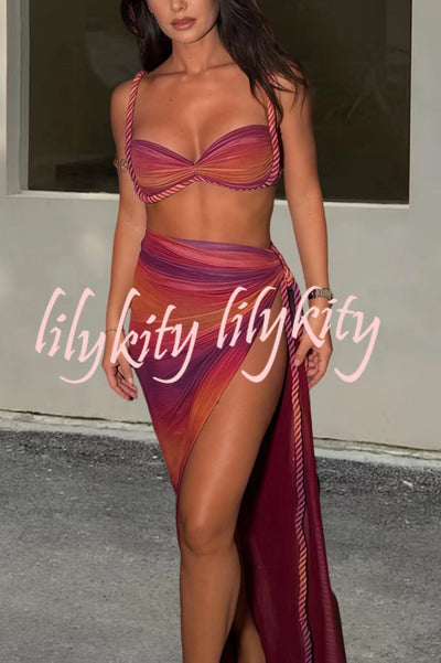 Sexy Halter Back Braided Suspender Top and Beach Holiday Style Hip-wrapped Maxi Skirt Set