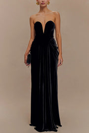 Paige Velvet Off Shoulder Side Pleated Hip Drape Maxi Dress