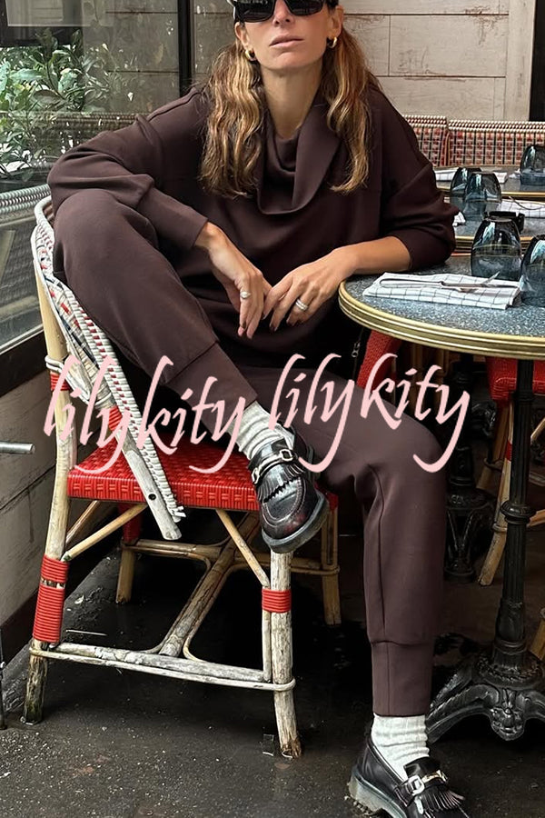 Afternoon Tea Time Turtleneck Side Zipper Sweatshirt and Elastic Waist Pocketed Loose Jogger Set