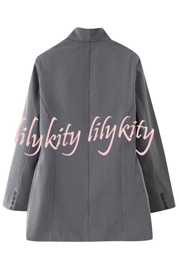 Solid Color Lapel Long Sleeve Casual Pocket Long Blazer