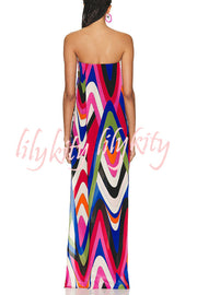Kennedy Unique Print Off Shoulder Side Slit H-line Maxi Dress