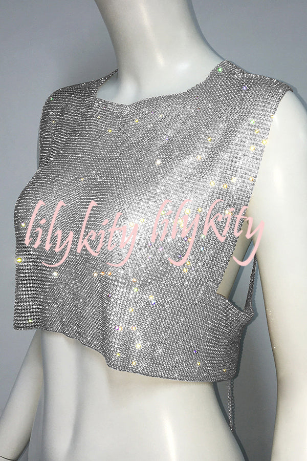 Sexy Metallic Rhinestone Backless Chain Vest