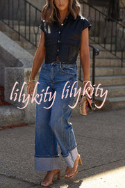 Fashion Faux Leather Pocket Sleeveless Cropped Jacket
