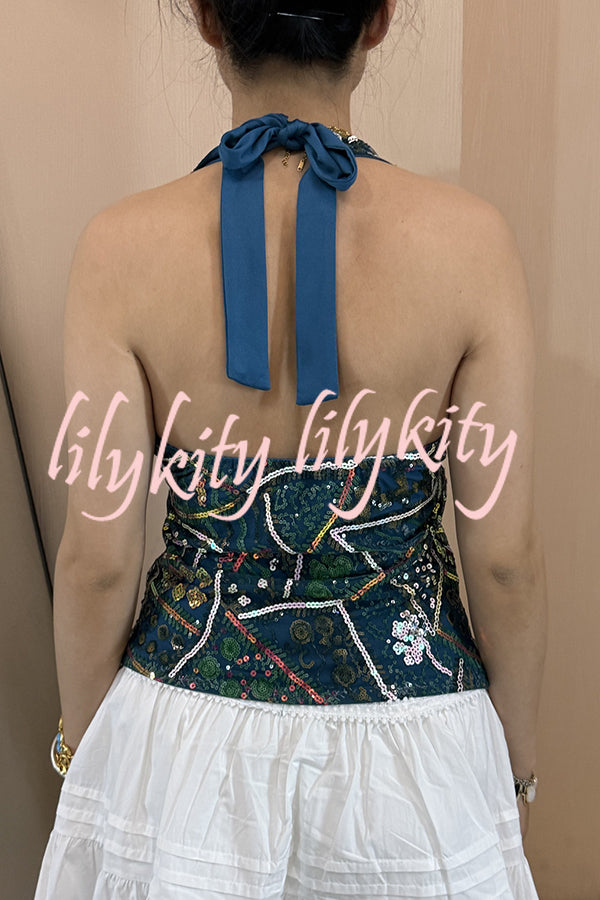 Fashion Sequined Casual V-neck Backless Slim Vest