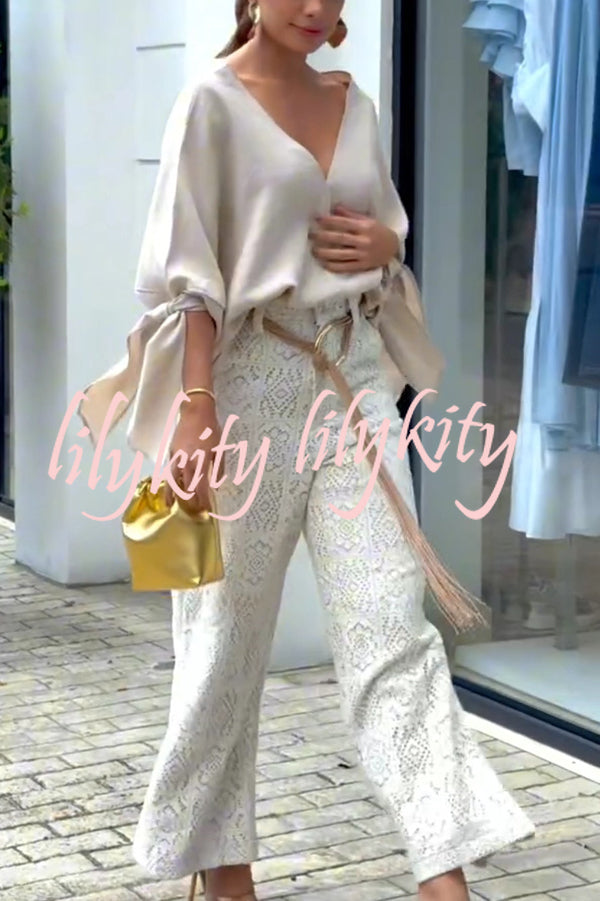 Joyful Bond Crochet Lace Mid Rise Pocketed Wide-leg Pants