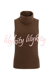 Comfortable Season Ribbed Knit Turtleneck Sleeveless Relaxed Sweater