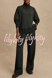 Barker High-Neck Long Sleeve Side Zipper Sweatshirt and Elastic Waist Pocketed Loose Pants Set