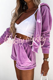 Athleisure Hooded Sweatshirt and Elastic Waist Pocket Shorts Set