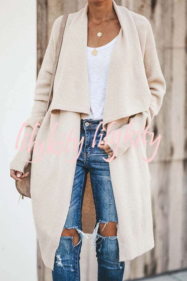 Fireside Pocketed Oversized Drape Neckline Knit Cardigan