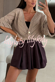 Fashion Hollow Knitted V-neck Button Loose Cardigan