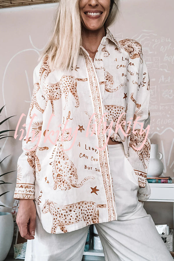 Jungle Leopard Print Loose Long Sleeve Casual Shirt