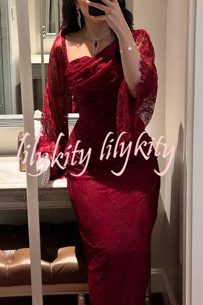 Fashionable Hollow Lace Elegant Slim Hot Diamond Maxi Dress