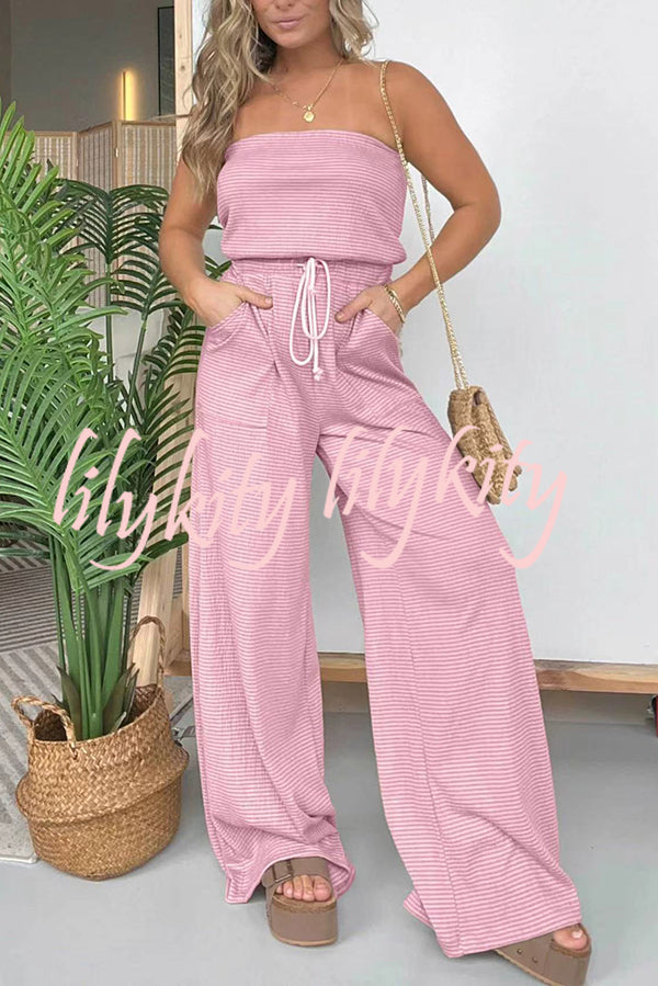 Casually Chic Off Shoulder Drawstring Waist Pocketed Wide Leg Jumpsuit