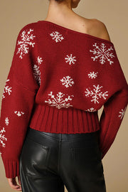 Christmas Snowflake Pattern Long-sleeved Loose Knit Sweater