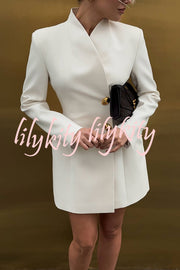 Kayleen Stand V-neck Decorative Metal Button Long Sleeve Pocket Blazer Mini Dress