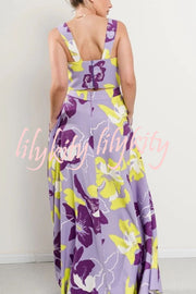 Stylish Floral Print Sling Top and Large Hem Pockets Maxi Skirt Set