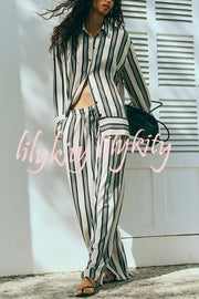 Lifetime of Happiness Striped Long Sleeve Loose Shirt and Elastic Waist Pocket Pants Set