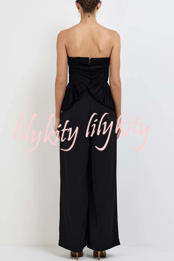 Show Exquisiteness Satin Pleated Heart-shaped Off Shoulder Halter Tank