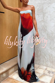 Seasonal Blooms Abstract Tulip Print Slip H-line Vacation Maxi Dress