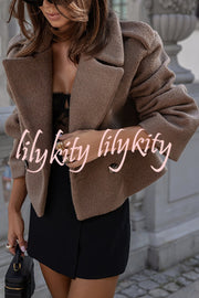 Fashionable British Lapel Long Sleeve Crop Jacket